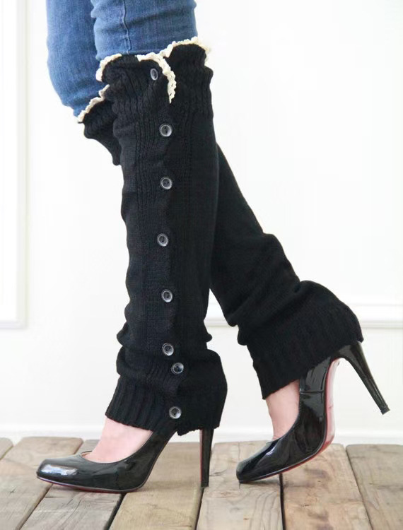 Knit Leg Warmers with Buttons Womens Slouchy Winter Legwear Long Boot Socks